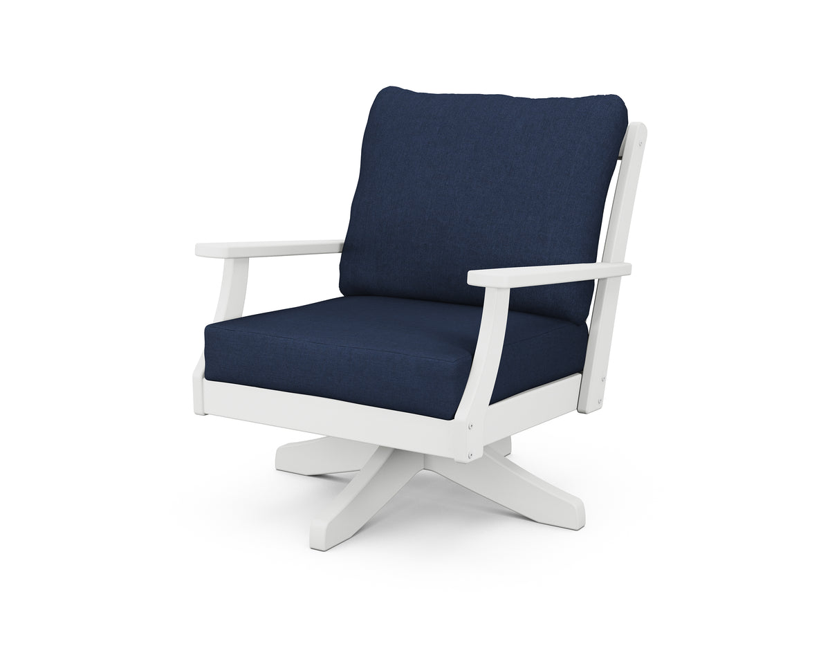POLYWOOD Braxton Deep Seating Swivel Chair in White / Spectrum Indigo