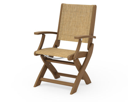 POLYWOOD Coastal Folding Chair in Natural with Natural arms and Burlap sling