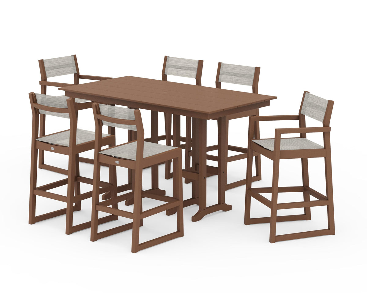 POLYWOOD EDGE Sling 7-Piece Farmhouse Bar Set in Teak / Birch