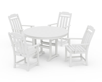 POLYWOOD Cottage 5-Piece Round Farmhouse Dining Set in White