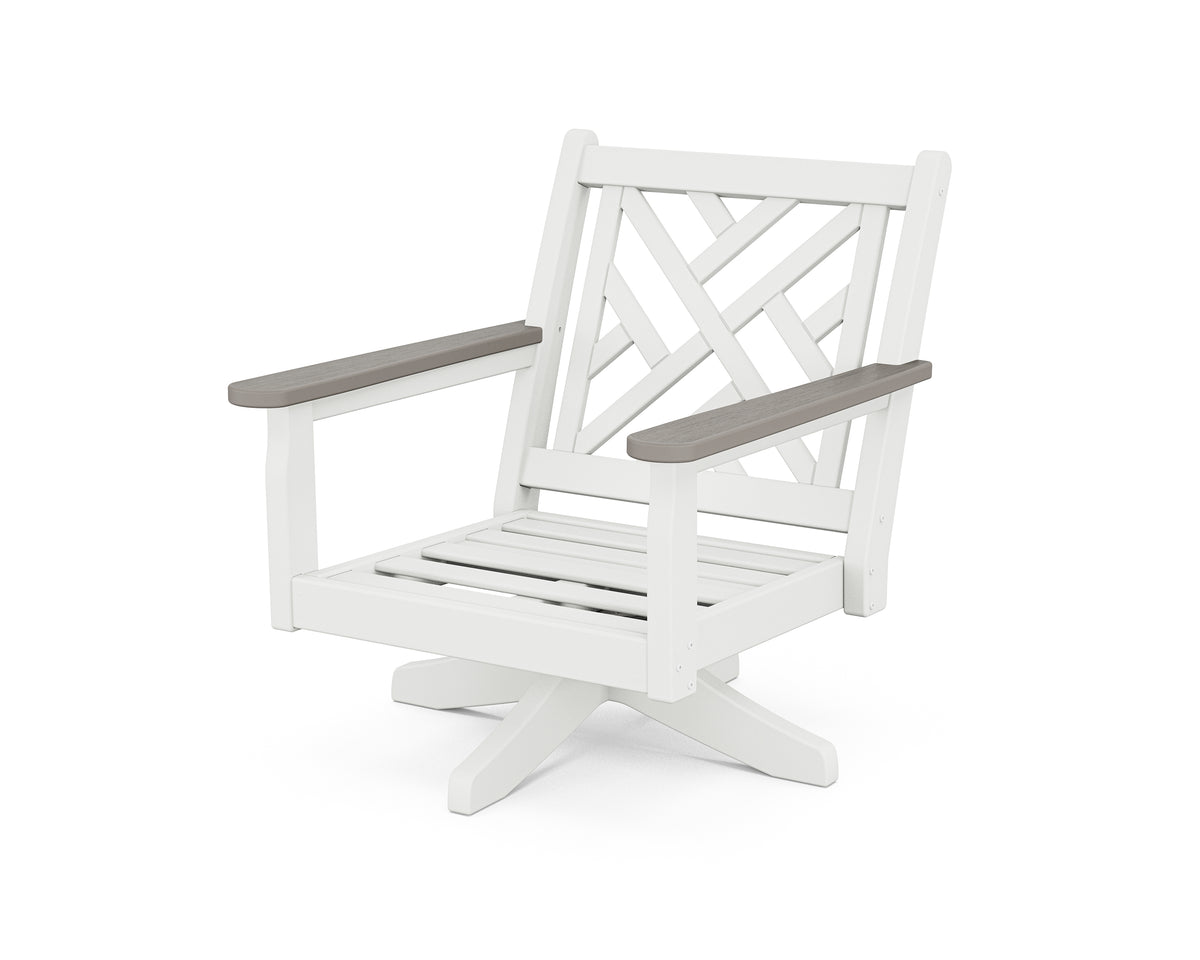 POLYWOOD Chippendale Deep Seating Swivel Chair Frame in White / Driftwood