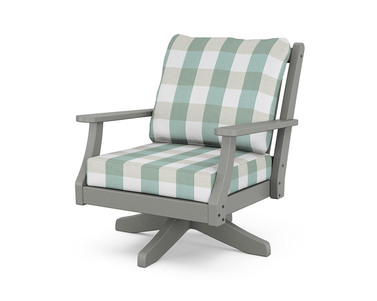 POLYWOOD Wovendale Deep Seating Swivel Chair in Slate Grey / Buffalo Plaid Glacier Spa