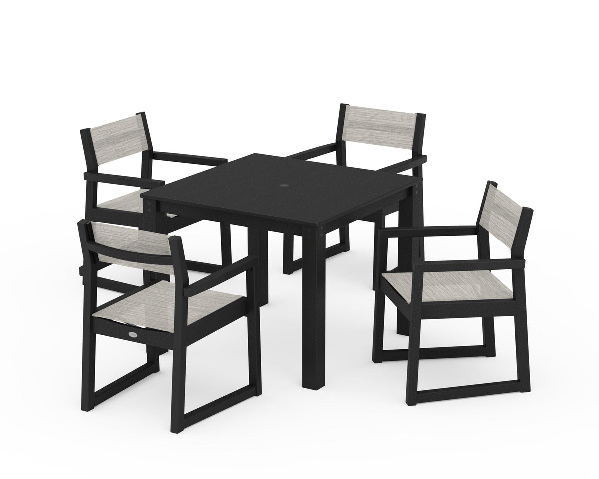 POLYWOOD EDGE Sling Arm Chair 5-Piece Parsons Dining Set in Black / Birch