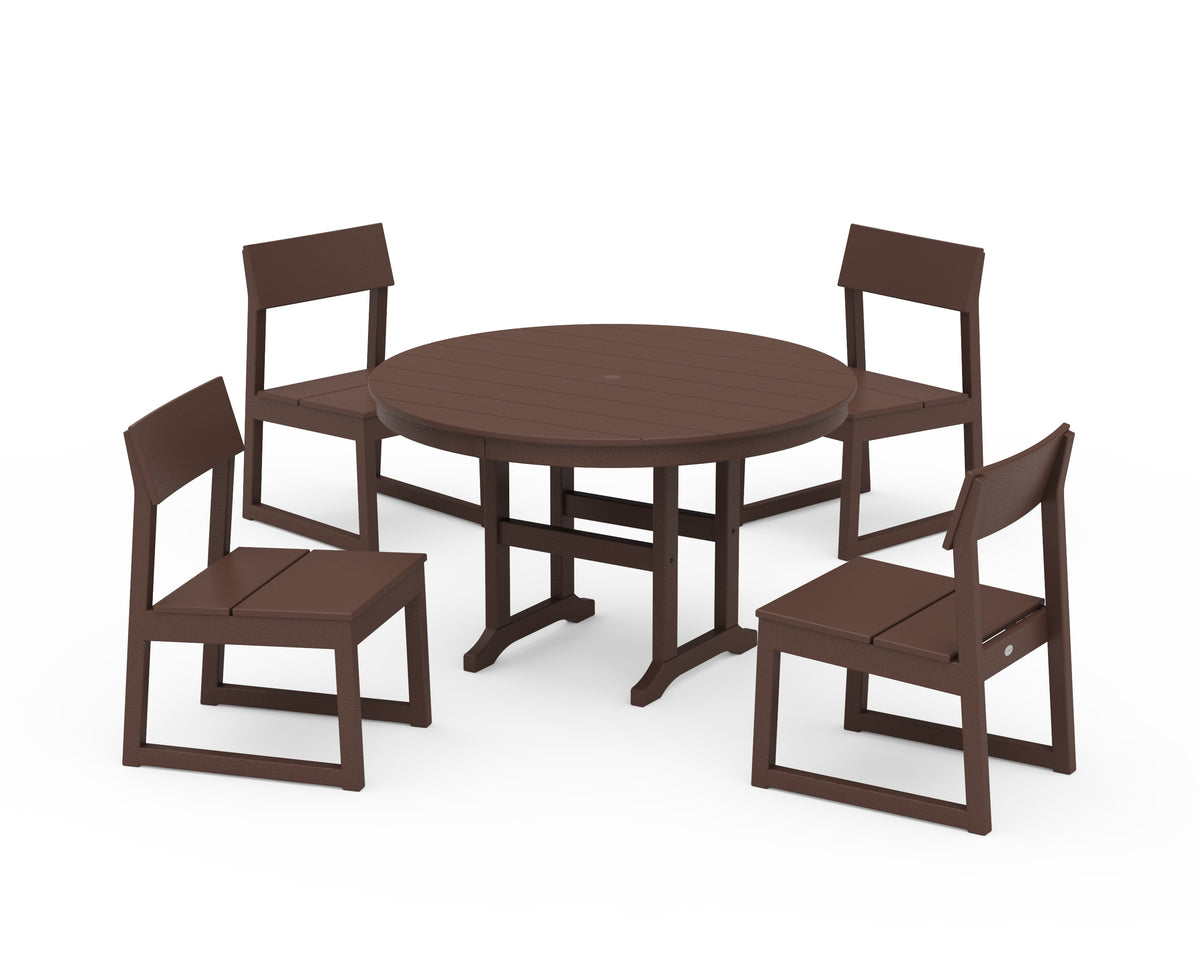 POLYWOOD EDGE Side Chair 5-Piece Round Farmhouse Dining Set in Mahogany