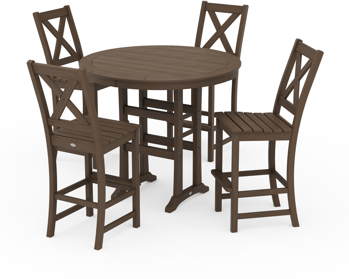 POLYWOOD Braxton 5-Piece Nautical Trestle Arm Chair Bar Set in Kona