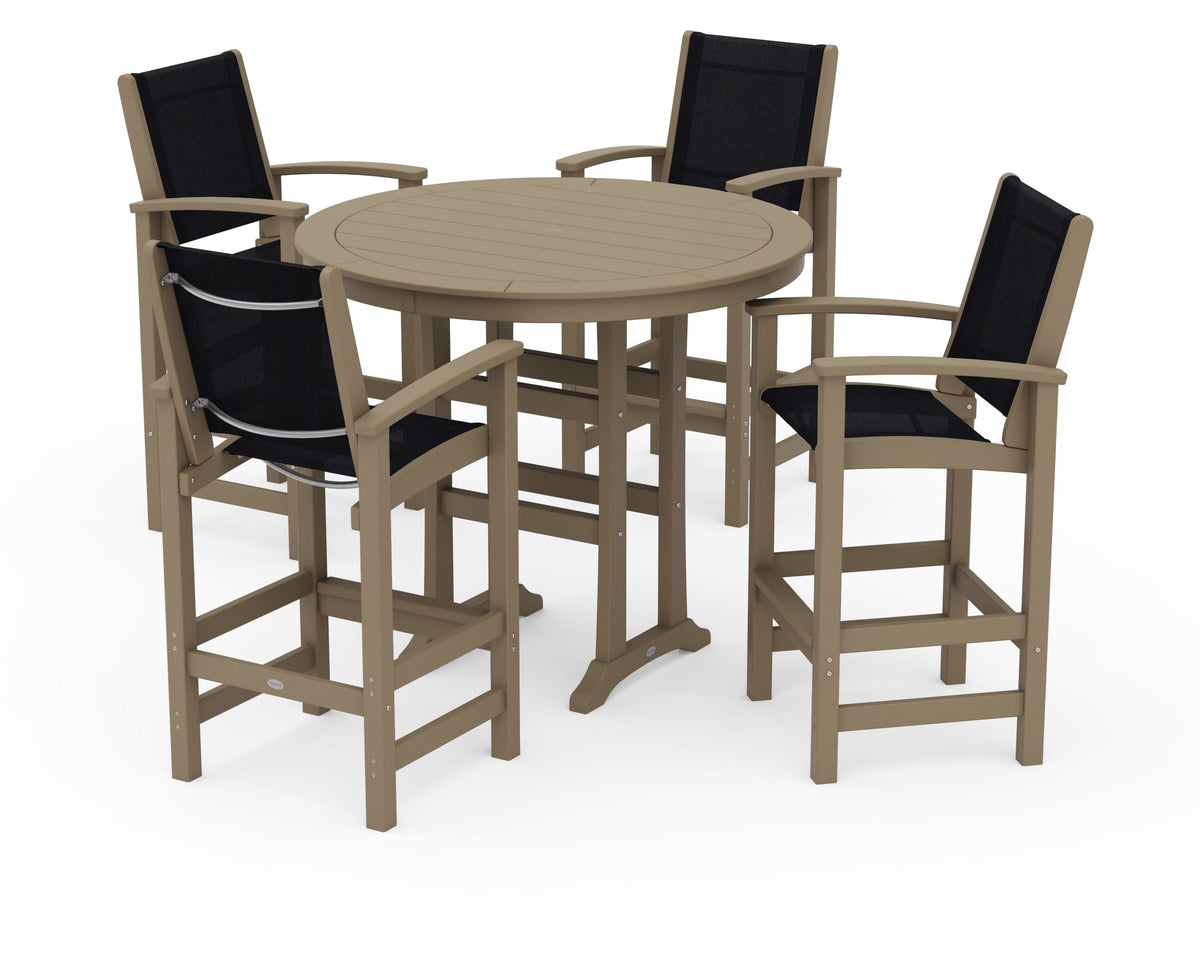 POLYWOOD Coastal 5-Piece Nautical Trestle Bar Set in Vintage Sahara / Black