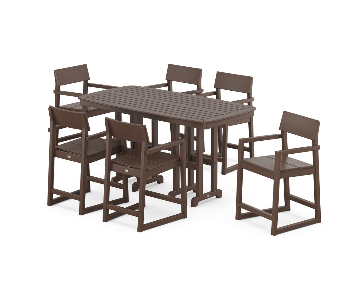 POLYWOOD EDGE Arm Chair 7-Piece Counter Set in Mahogany