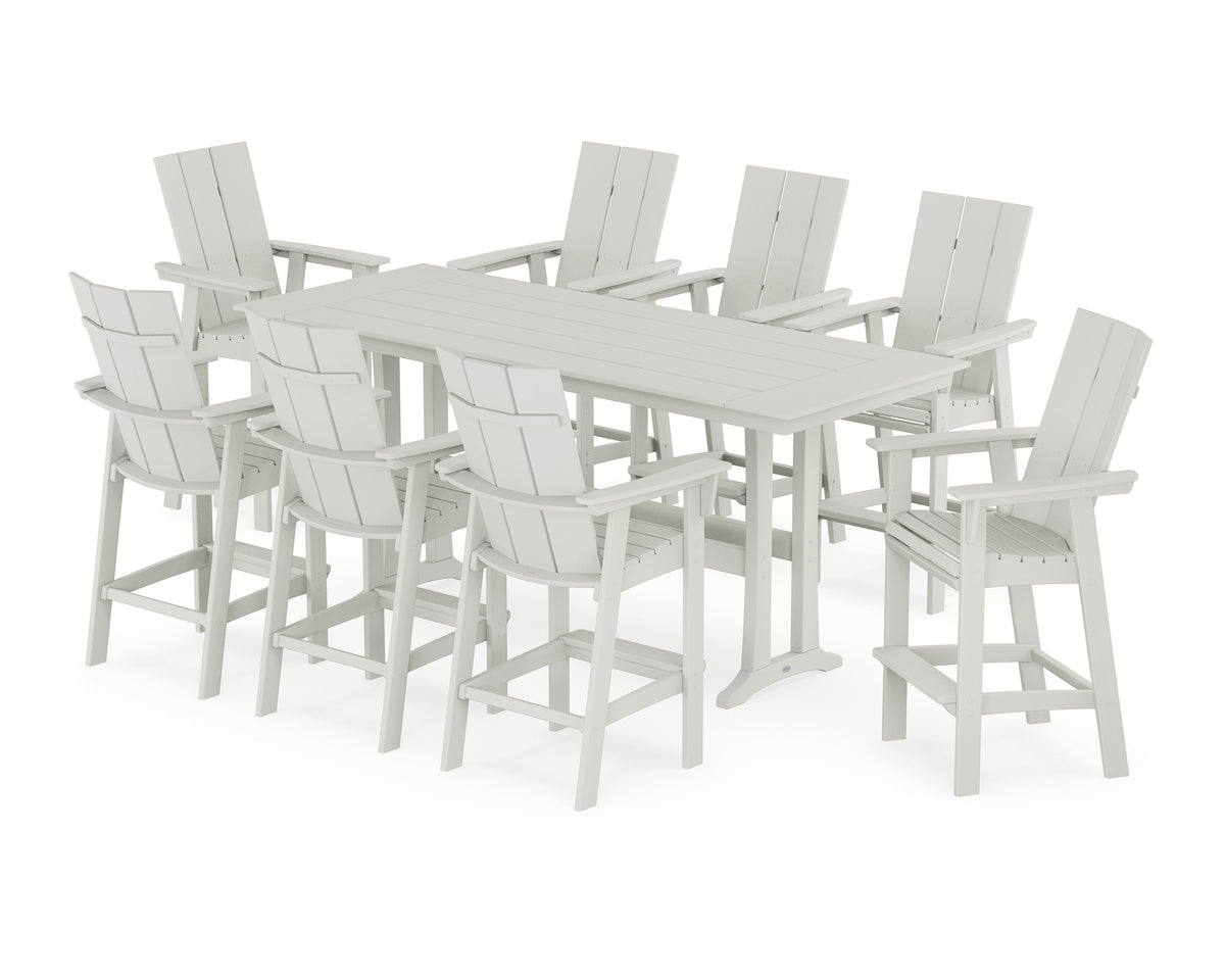 POLYWOOD Modern Curveback Adirondack 9-Piece Farmhouse Bar Set with Trestle Legs in Vintage White