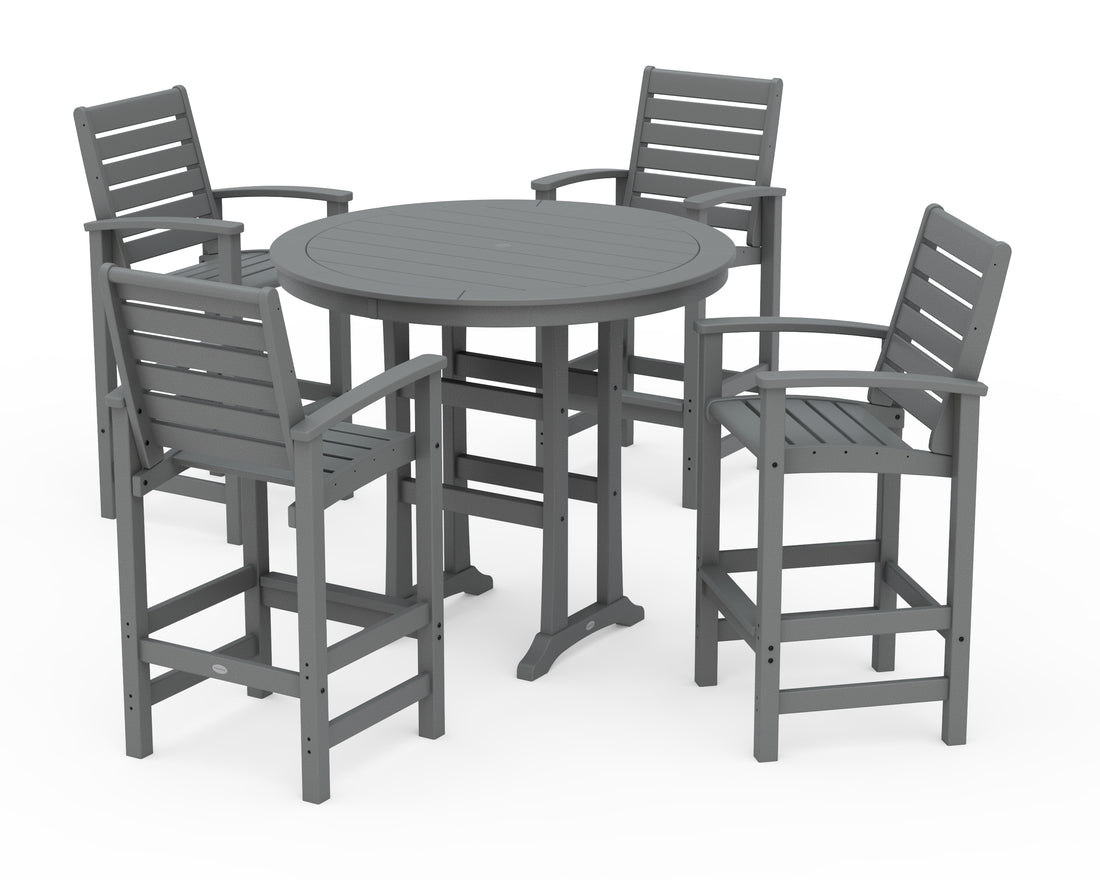 POLYWOOD 5 Piece Signature Bar Dining Set in Slate Grey