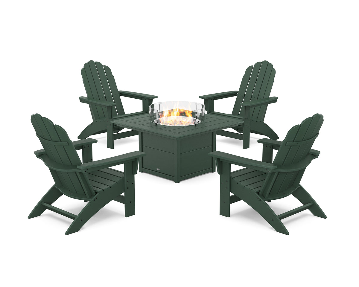 POLYWOOD 5-Piece Vineyard Grand Adirondack Conversation Set with Fire Pit Table in Green