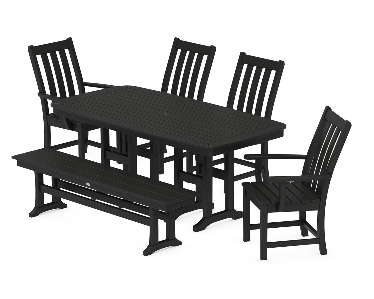 POLYWOOD Vineyard 6-Piece Dining Set with Bench - 37" x 72" Table in Black