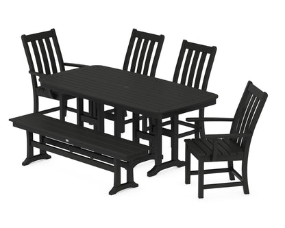 POLYWOOD Vineyard 6-Piece Dining Set with Bench - 37" x 72" Table in Black