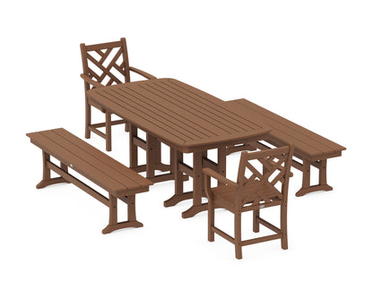 POLYWOOD Chippendale 5-Piece Dining Set with Benches - 37" x 72" Table in Teak
