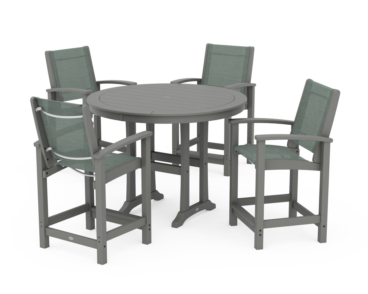 POLYWOOD Coastal 5-Piece Counter Set in Slate Grey / Dupioni Sea Mist