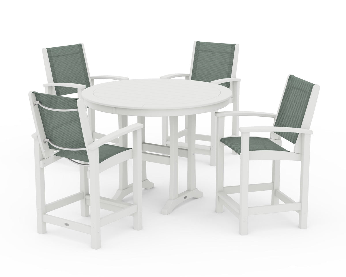 POLYWOOD Coastal 5-Piece Counter Set in Vintage White / Dupioni Sea Mist