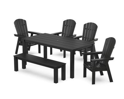 POLYWOOD Nautical Curveback Adirondack 6-Piece Parsons Dining Set with Bench in Black