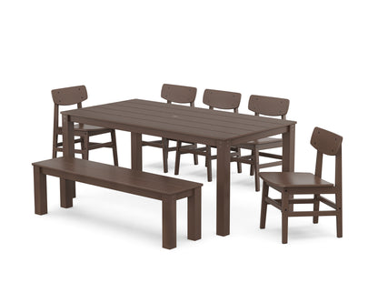 POLYWOOD Modern Studio Urban Chair 7-Piece Parsons Dining Set with Bench in Mahogany