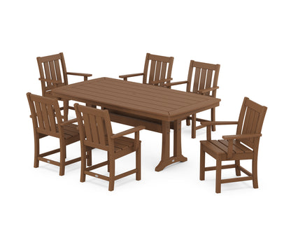 POLYWOOD Oxford Arm Chair 7-Piece Dining Set with Trestle Legs in Teak