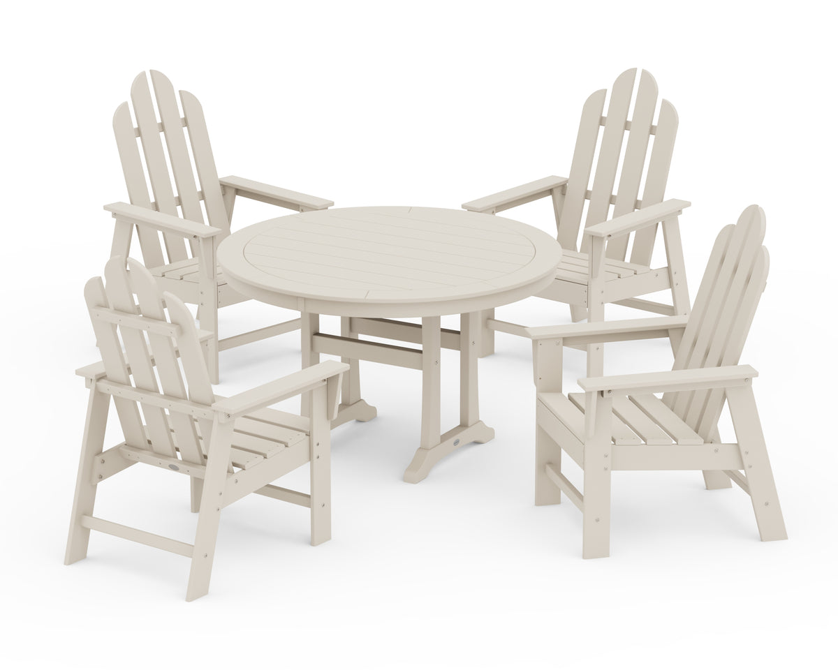 POLYWOOD Long Island 5-Piece Round Dining Set with Trestle Legs in Sand