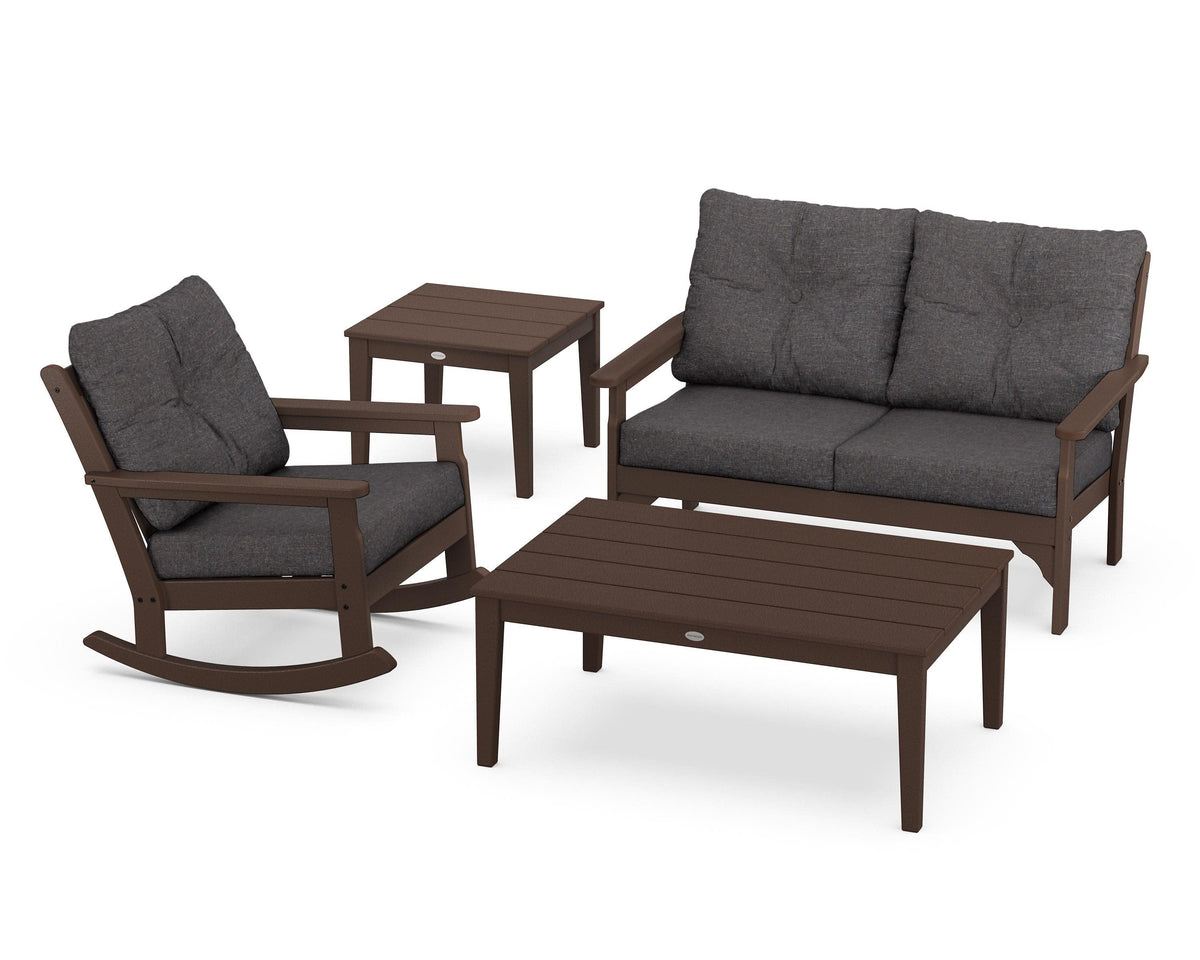 POLYWOOD Vineyard 4-Piece Deep Seating Rocker Set in Mahogany / Ash Charcoal
