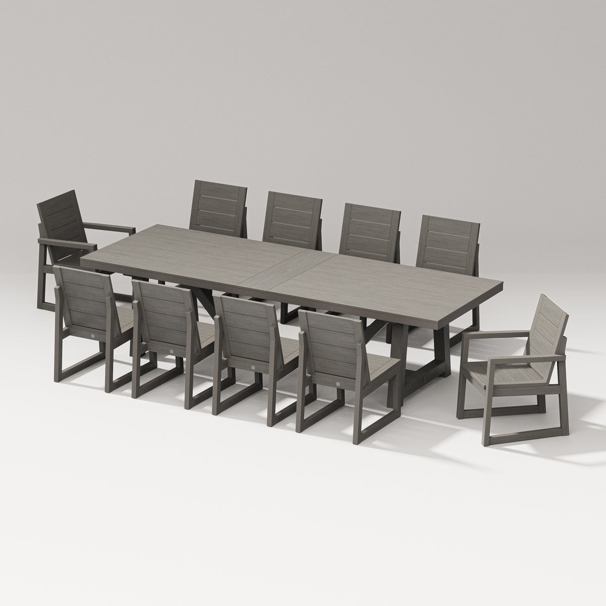 POLYWOOD PW Designer Series Elevate 11-Piece A-Frame Table Dining Set with PW Designer Series Elevate Dining Side Chair in Driftwood