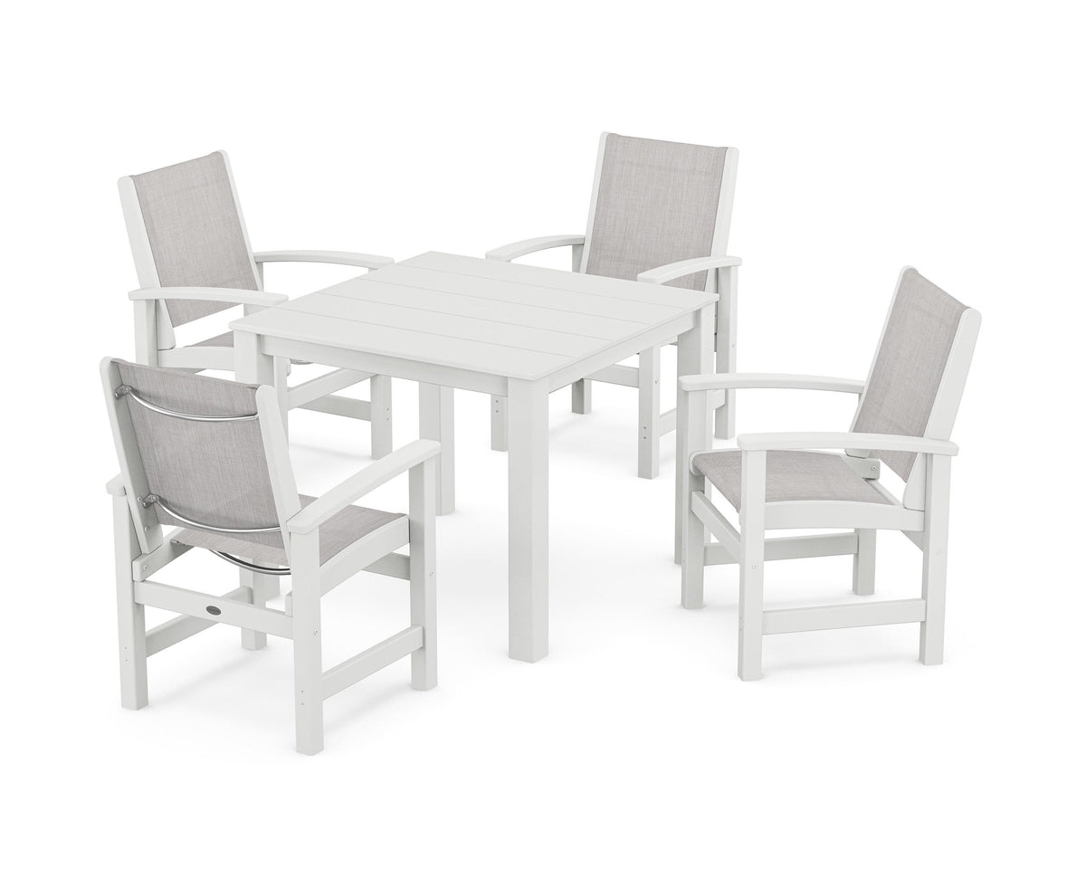 POLYWOOD Coastal 5-Piece Parsons Dining Set in White / Parchment