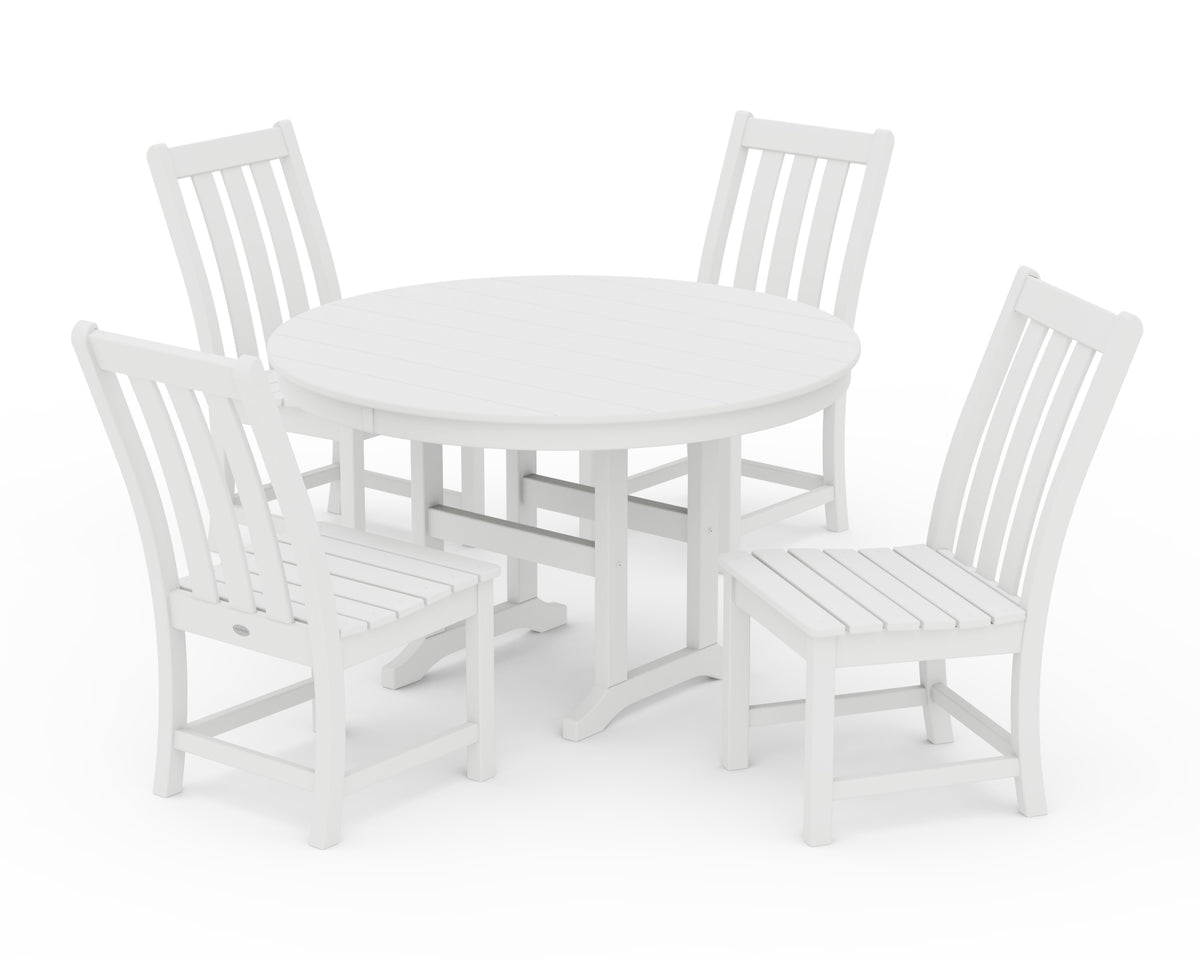 POLYWOOD Vineyard 5-Piece Round Farmhouse Side Chair Dining Set in White