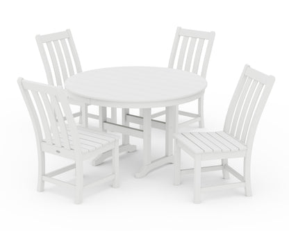 POLYWOOD Vineyard 5-Piece Round Farmhouse Side Chair Dining Set in White