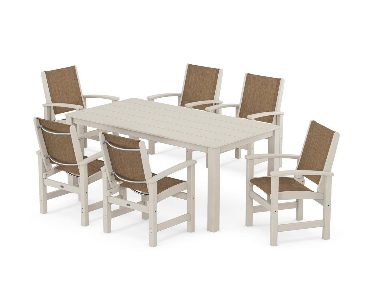 POLYWOOD Coastal 7-Piece Parsons Dining Set in Sand / Burlap