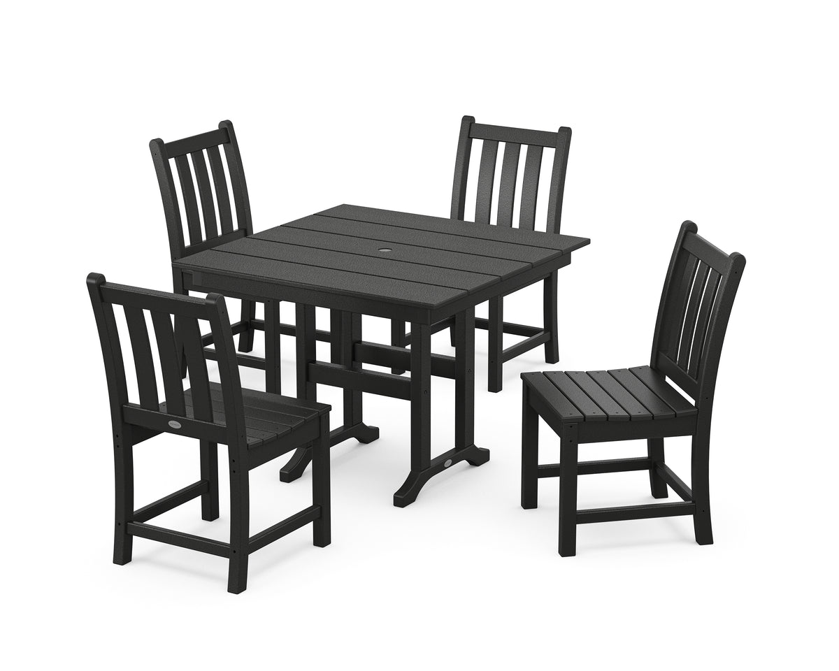 POLYWOOD Traditional Garden Side Chair 5-Piece Farmhouse Dining Set in Black