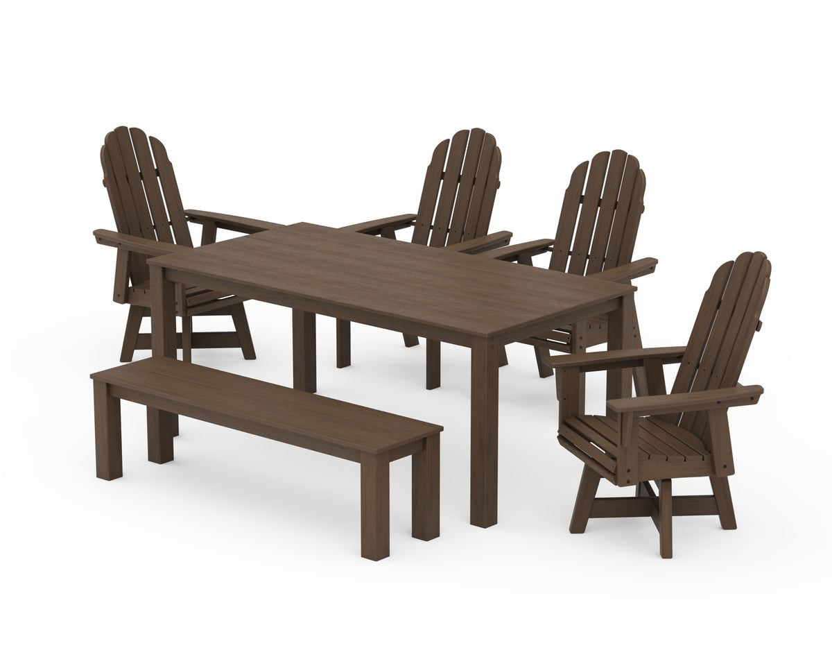 POLYWOOD Vineyard Curveback Adirondack 6-Piece Parsons Swivel Dining Set with Bench in Kona