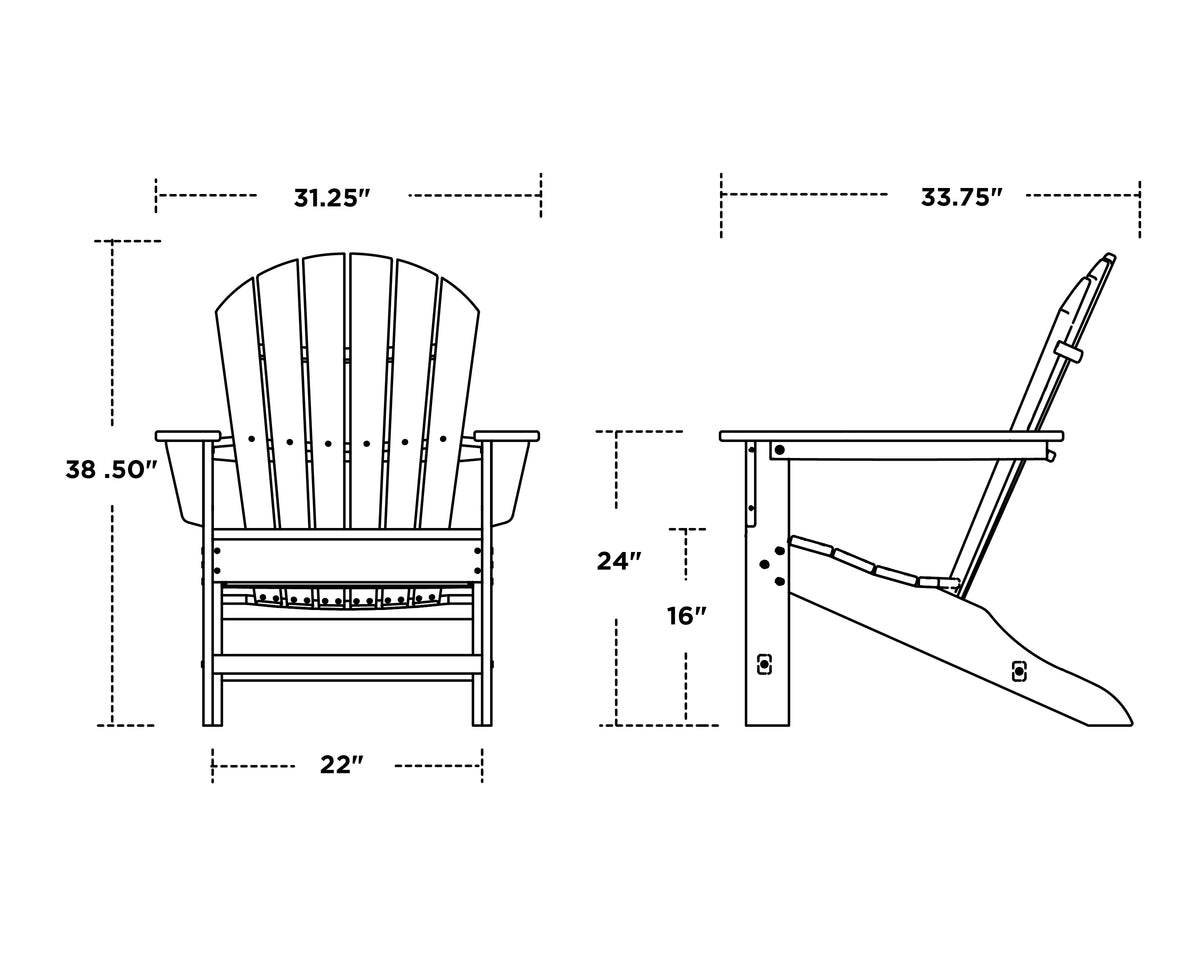 POLYWOOD South Beach Adirondack dimension drawing with width, depth and height measurements