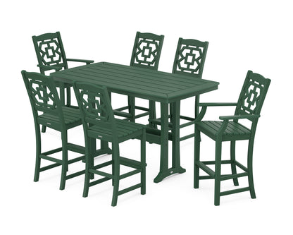POLYWOOD Chinoiserie 7-Piece Bar Set with Trestle Legs in Green