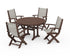 POLYWOOD Coastal Folding Chair 5-Piece Round Dining Set with Trestle Legs in Mahogany / Birch