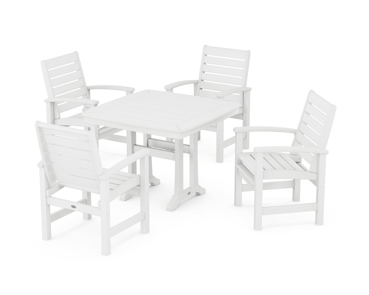 POLYWOOD Signature 5-Piece Dining Set with Trestle Legs - 37" Table in White
