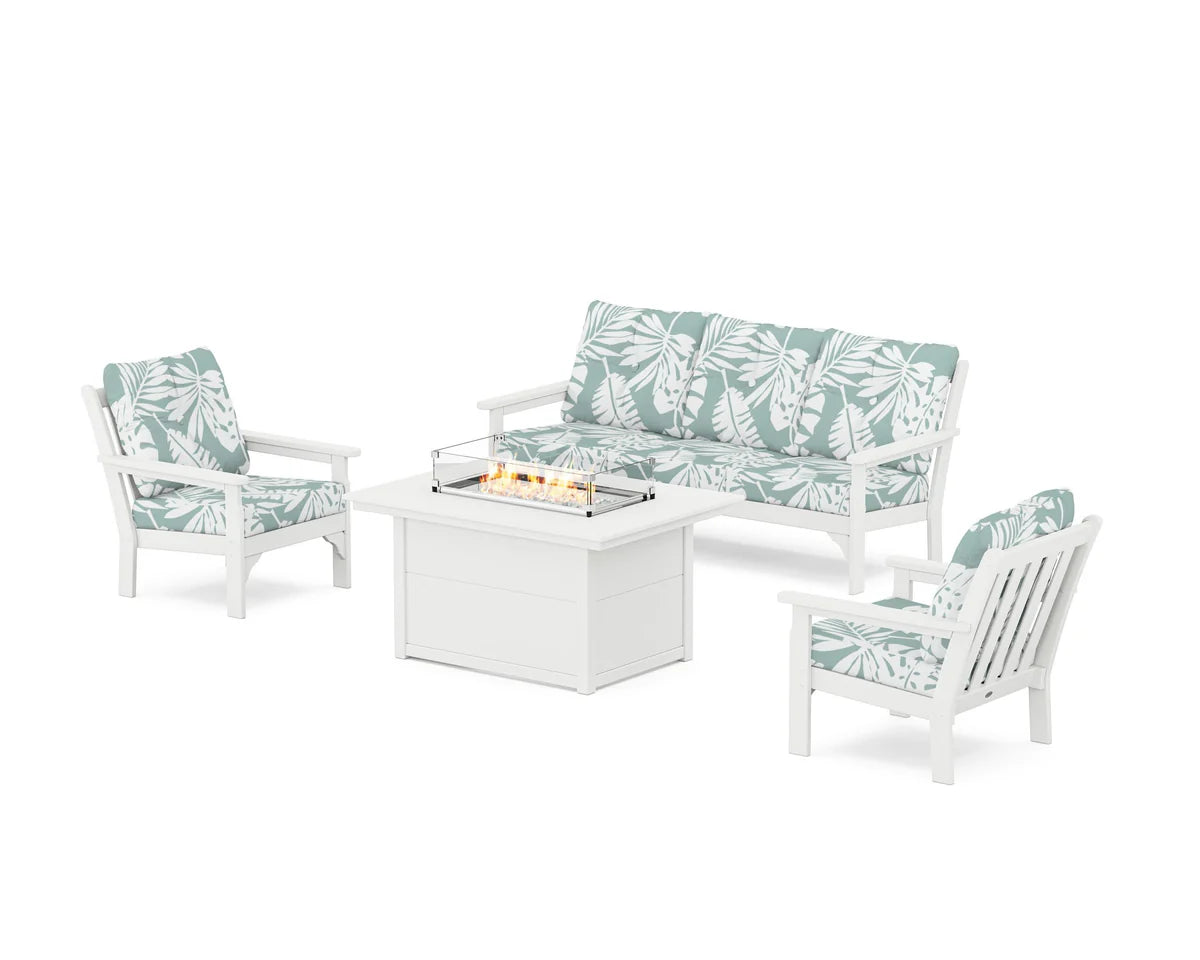 POLYWOOD Vineyard Deep Seating Fire Pit Table Set