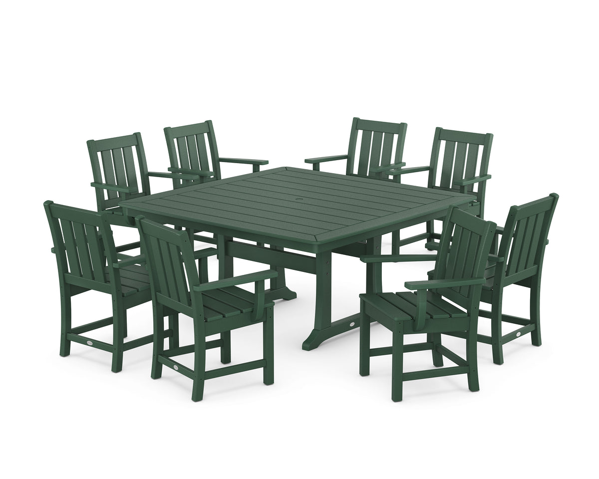 POLYWOOD Oxford 9-Piece Square Dining Set with Trestle Legs in Green