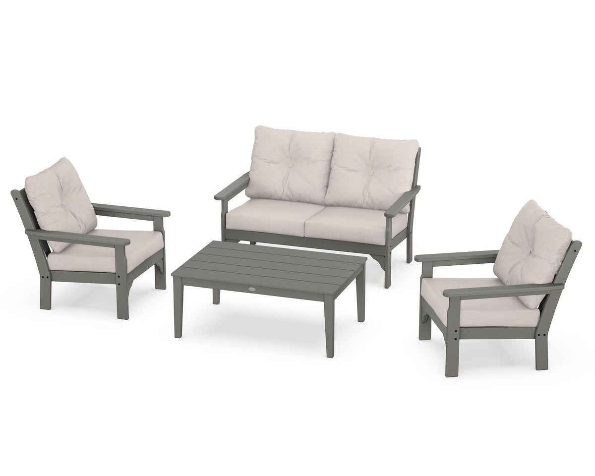 POLYWOOD Vineyard 4-Piece Deep Seating Set with Two Chairs and Loveseat in Slate Grey / Dune Burlap