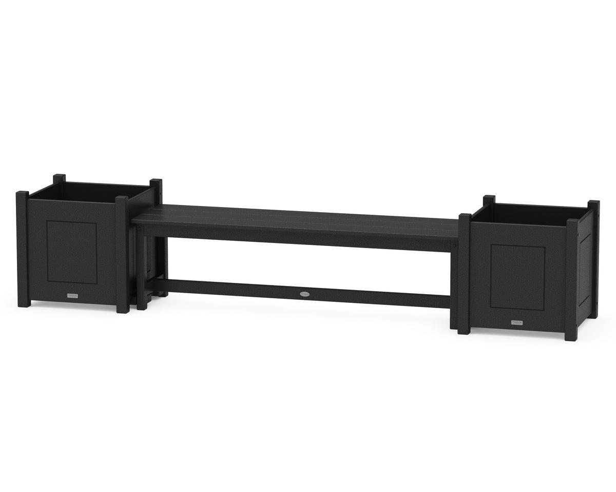 POLYWOOD 60" Country Living Straight Planter Bench Set - Large in Black