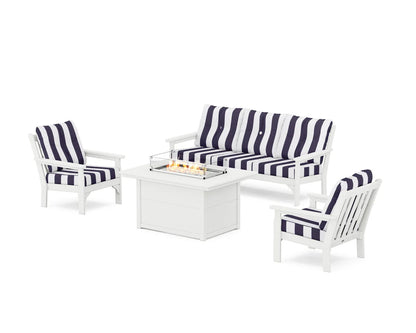 POLYWOOD Vineyard Deep Seating Fire Pit Table Set