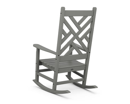 Angled view of the POLYWOOD Chippendale Porch Rocking Chair in Slate Grey