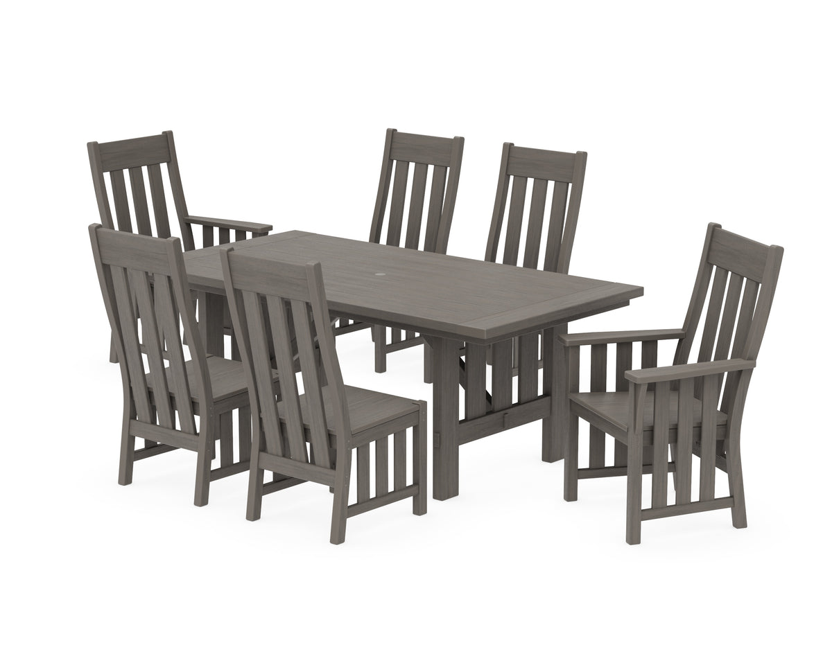 POLYWOOD Acadia 7-Piece Farmhouse Dining Set with Trestle Legs in Driftwood