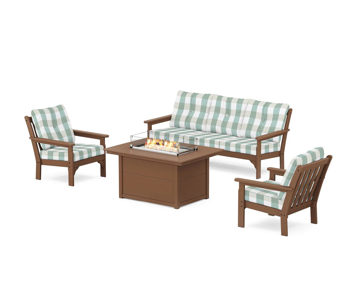 POLYWOOD Vineyard Deep Seating Fire Pit Table Set