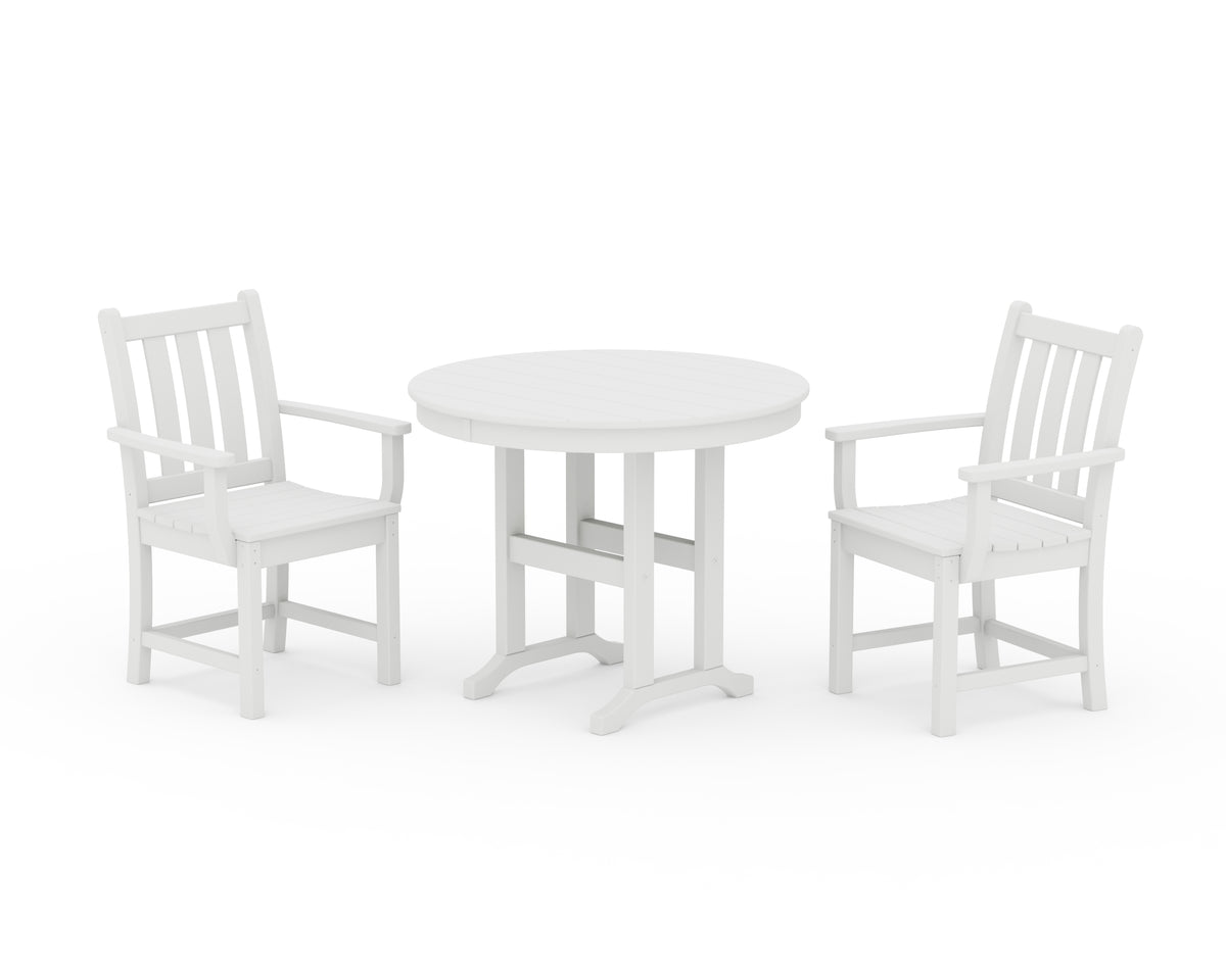POLYWOOD Traditional Garden 3-Piece Round Dining Set in White