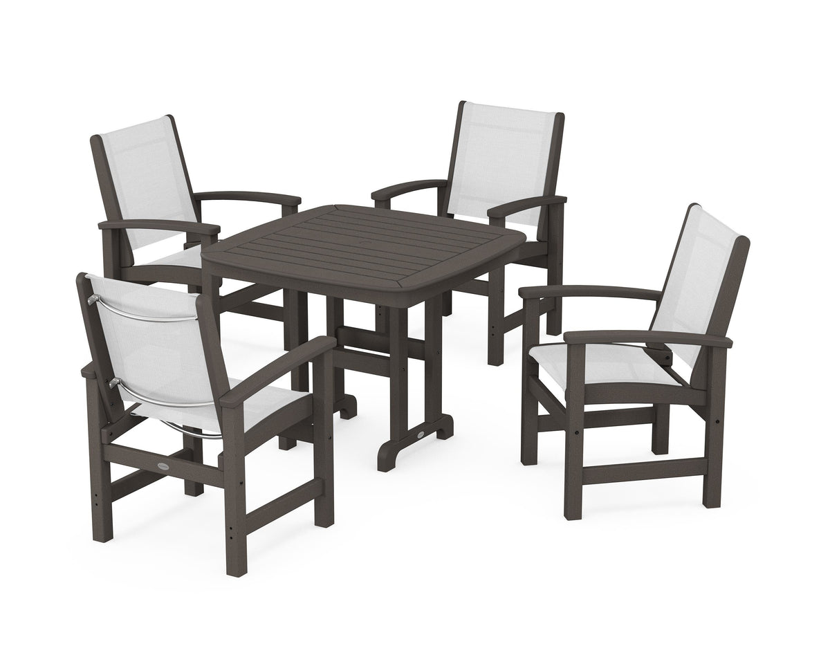 POLYWOOD Coastal 5-Piece Dining Set with Nautical 37" Dining Table in Vintage Coffee / White
