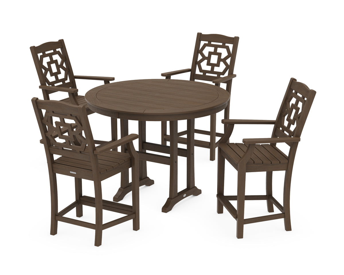 POLYWOOD Chinoiserie 5-Piece Round Counter Set in Kona