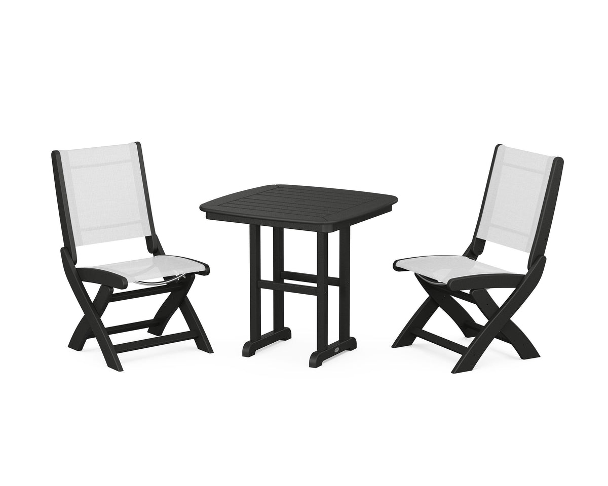 POLYWOOD Coastal Folding Side Chair 3-Piece Dining Set in Black / White