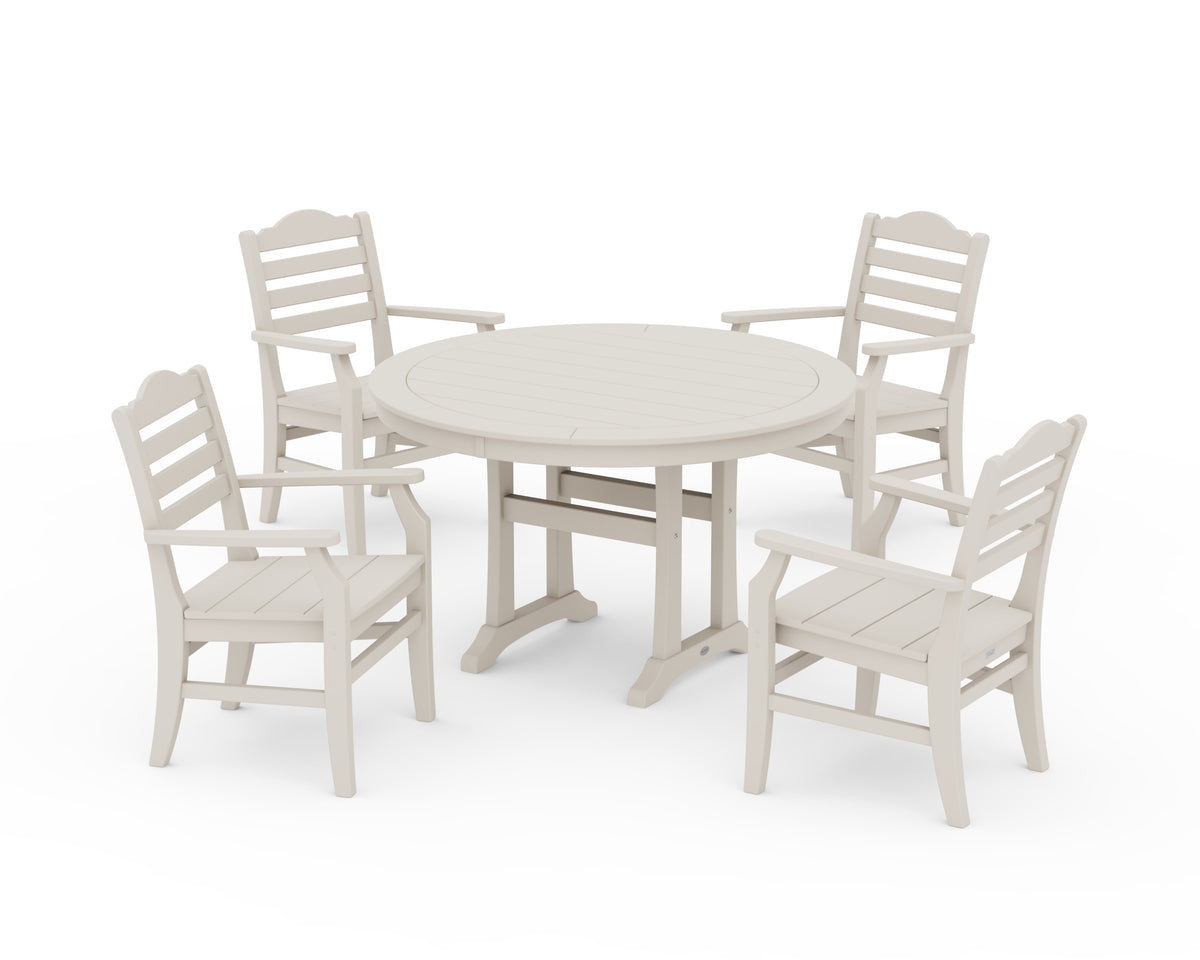 POLYWOOD Savannah 5-Piece Round Dining Set with Trestle Legs in Sand