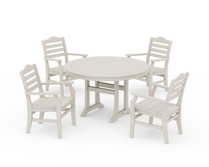 POLYWOOD Savannah 5-Piece Round Dining Set with Trestle Legs in Sand
