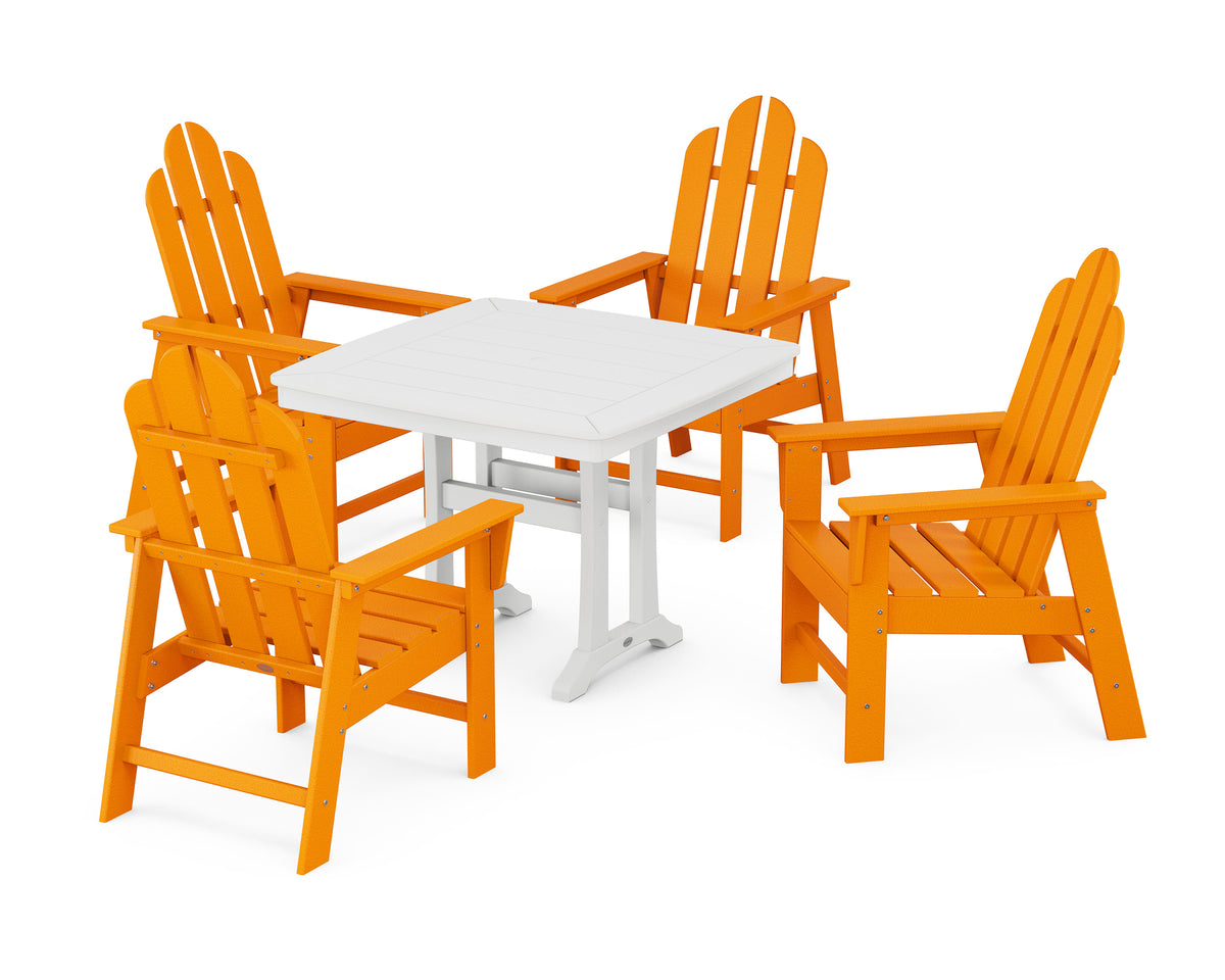 POLYWOOD Long Island 5-Piece Dining Set with Trestle Legs - 37" Table in Tangerine / White